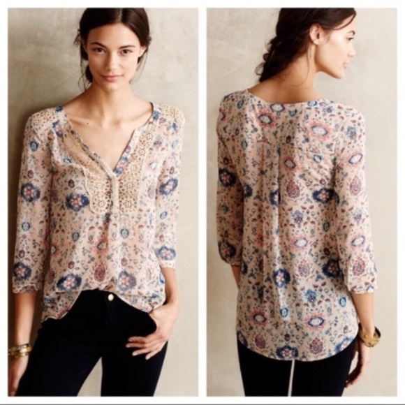 Anthropologie Tops - NWOT Anthro Maeve Beige Floral Crochet Blouse Sz 8